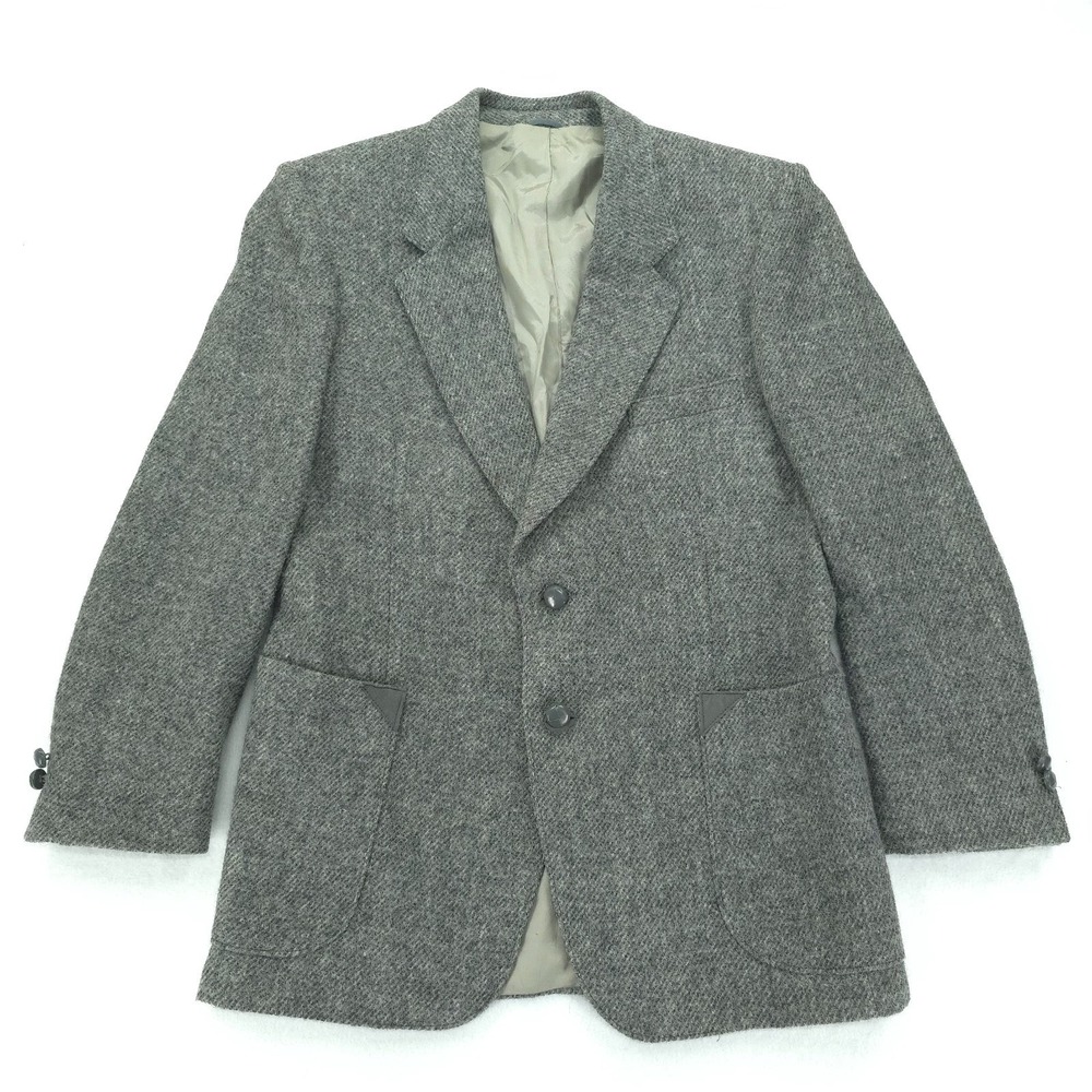 Vintage Harris Tweed Blazer Mens 42R Gray Virgin Wool Scotland Classic 2 Button‎